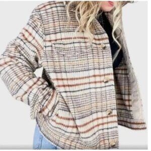 Joie Blazer Wool Blend Boxy Plaid Button Down Shirt Jacket shacket M
